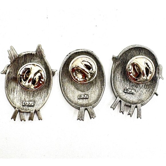 Vintage JJ Jonette Set Of 3 Pewter Pig Jewelry Pins Angel Hearts And Flower - Picture 4 of 4